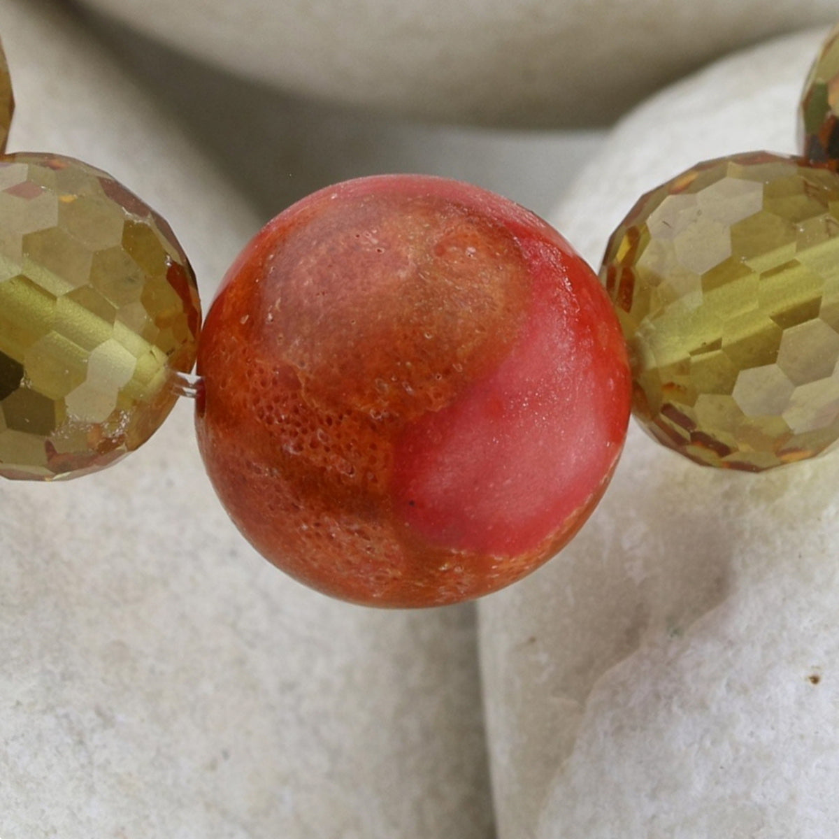 VooDooStone Bracelet with Carved Coral Accents