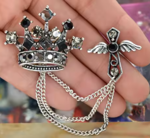 Crown Lapel Pins with Chain