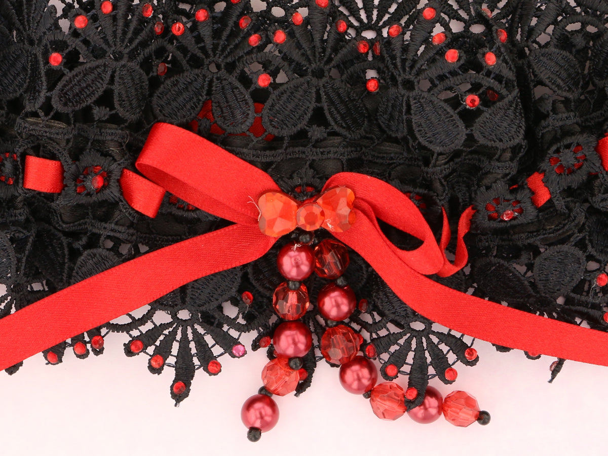 Black Guipure Lace Garter with Red Satin Ribbon