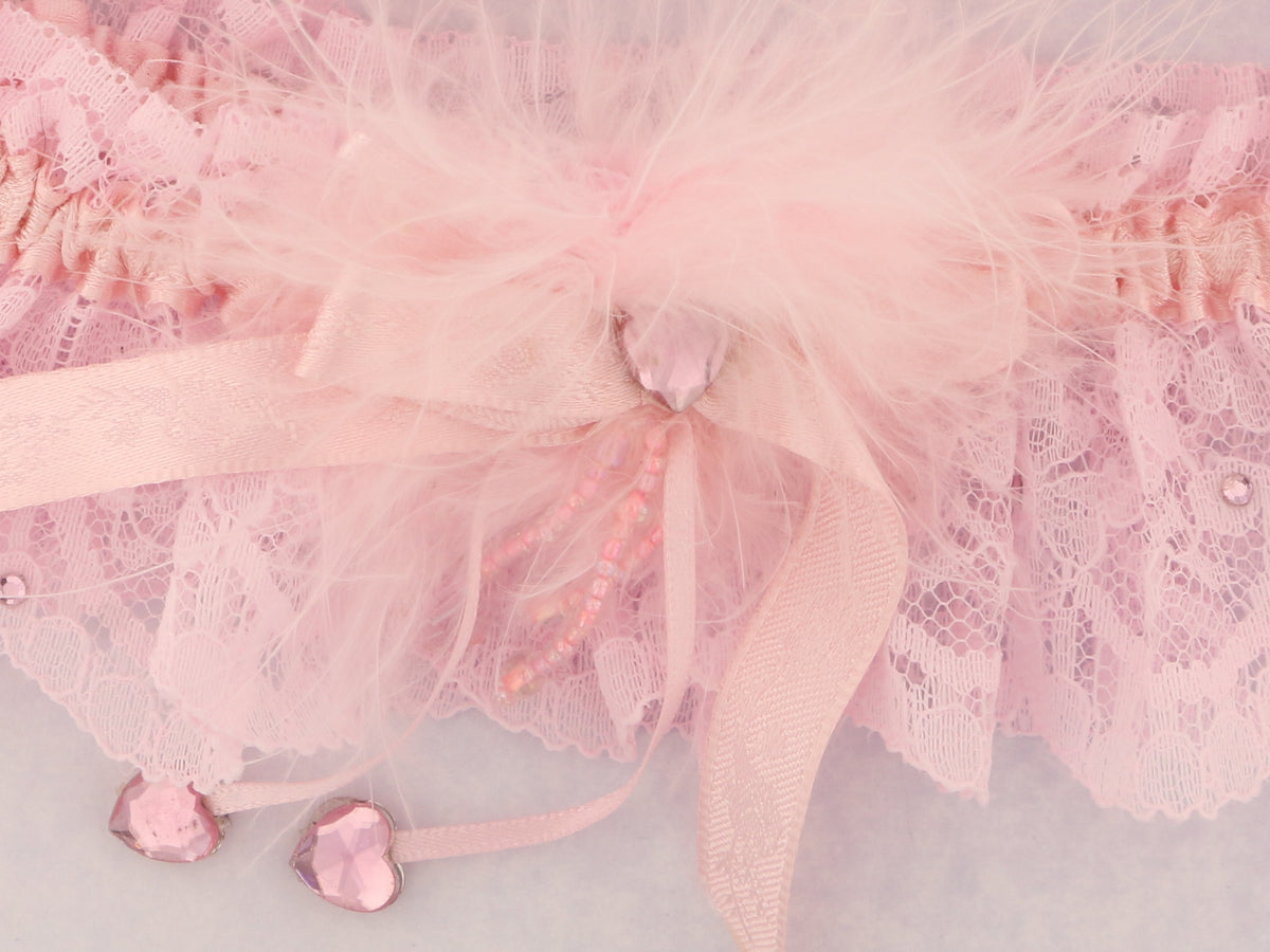 Lovers Knot Crystal Pink Nottingham Lace Bridal Garter