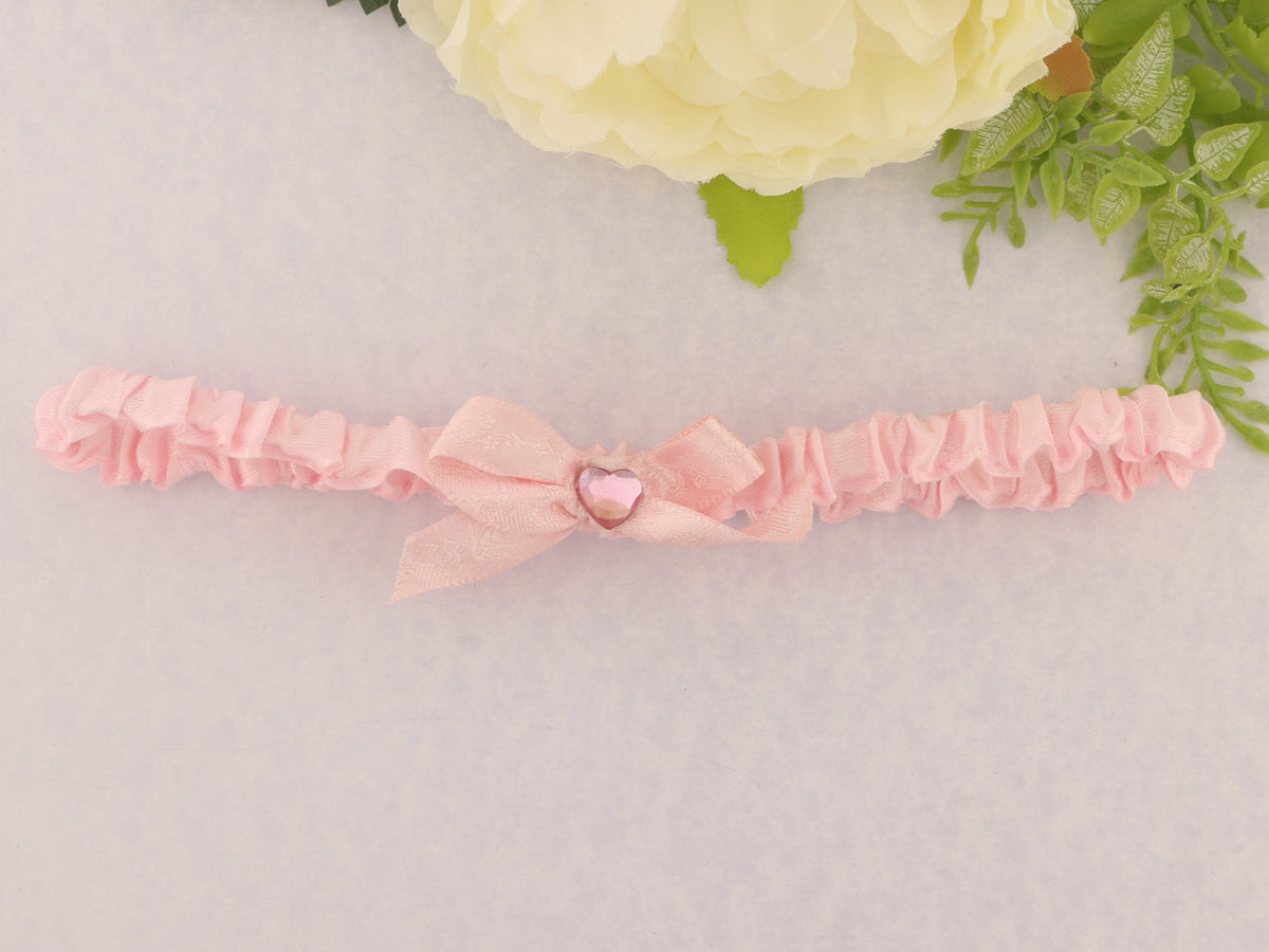 Lovers Knot Crystal Pink Nottingham Lace Bridal Garter