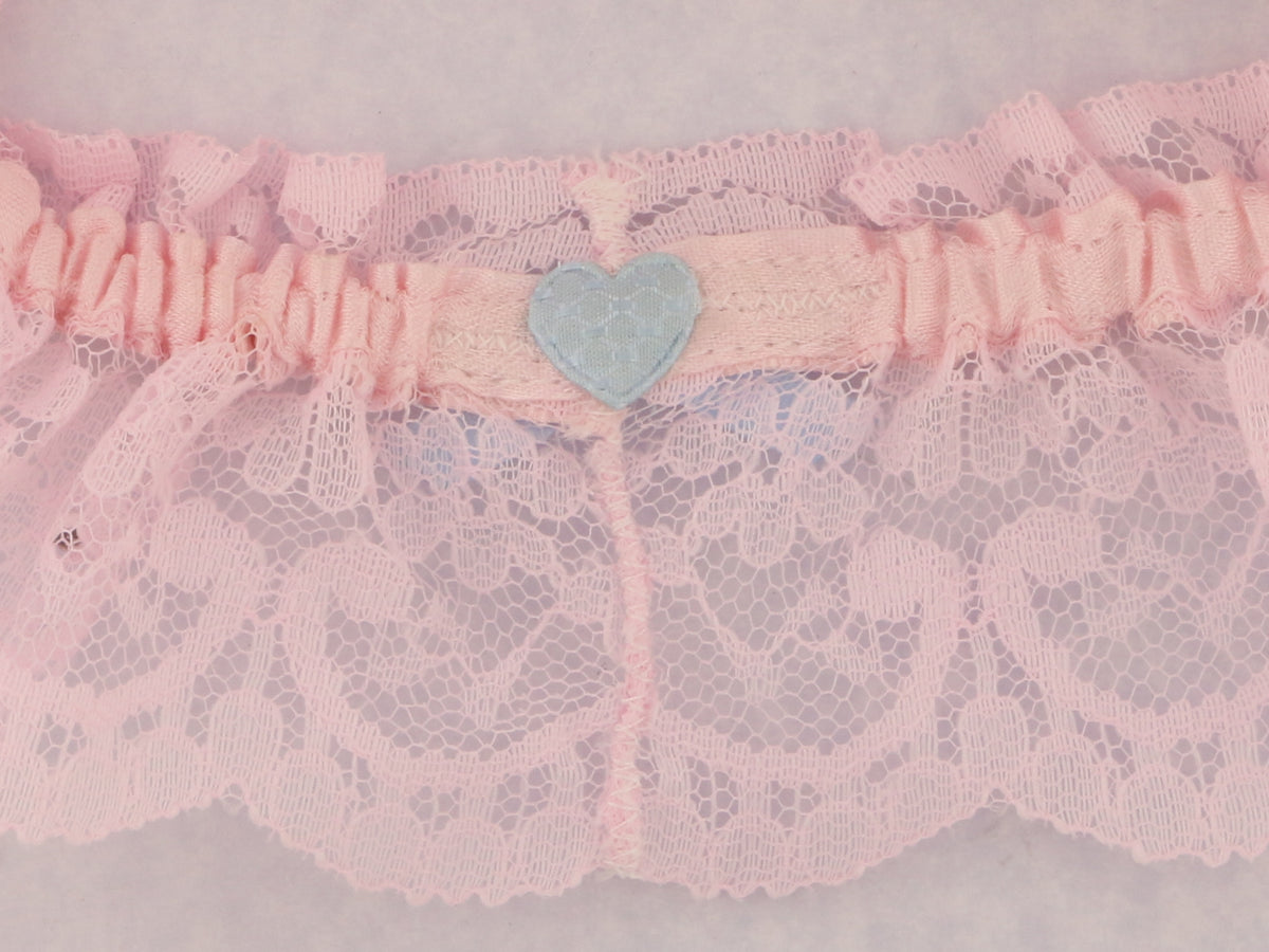 Lovers Knot Crystal Pink Nottingham Lace Bridal Garter
