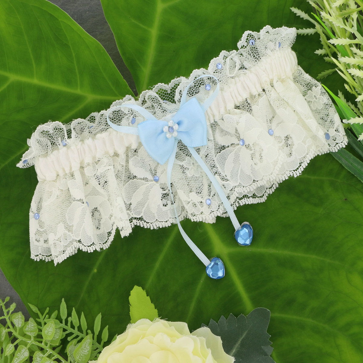 Something Blue' Voile Garter with Silver Trim in Cream| Handmade in England