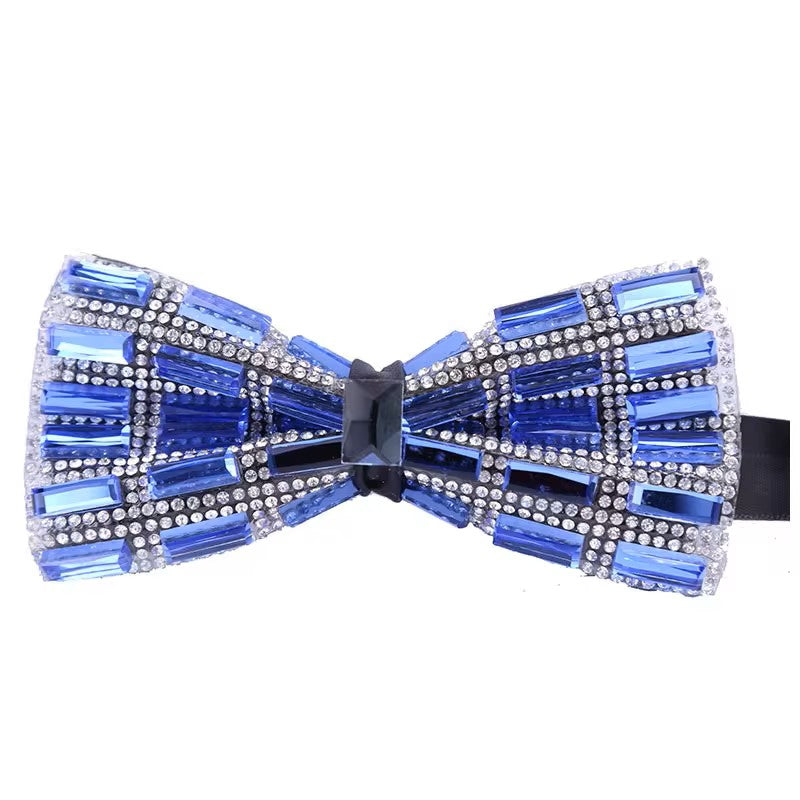 Large Blue and Silver Crystal Glam Bow Tie