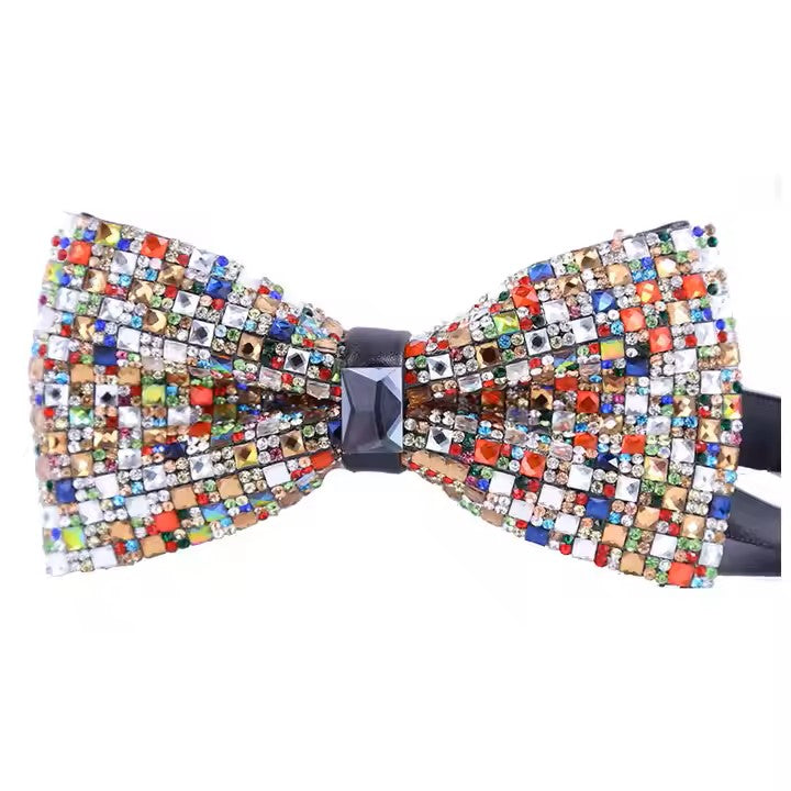 Multicolored Crystal Glam Bow Tie