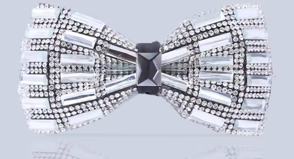Elegant Silver Crystal Bow Tie