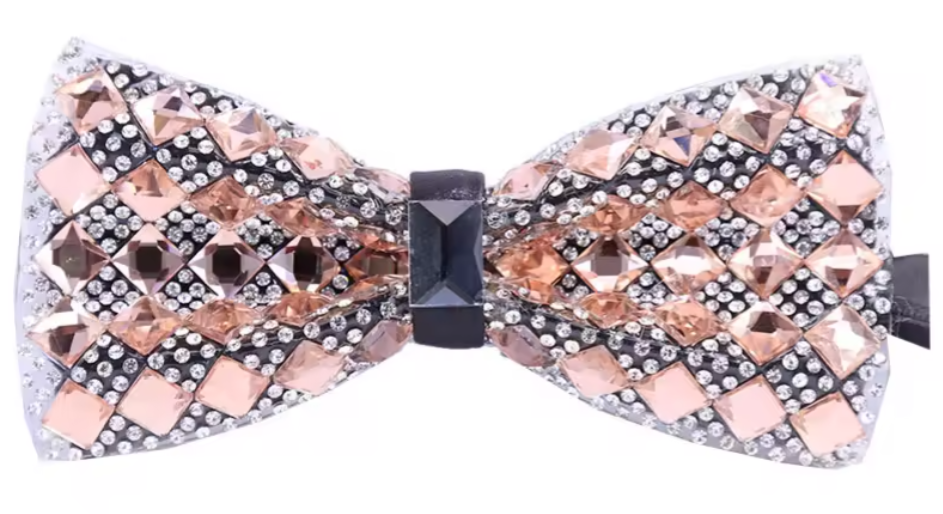 Dazzling Rose Gold and Silver Glam Crystal Bow Tie