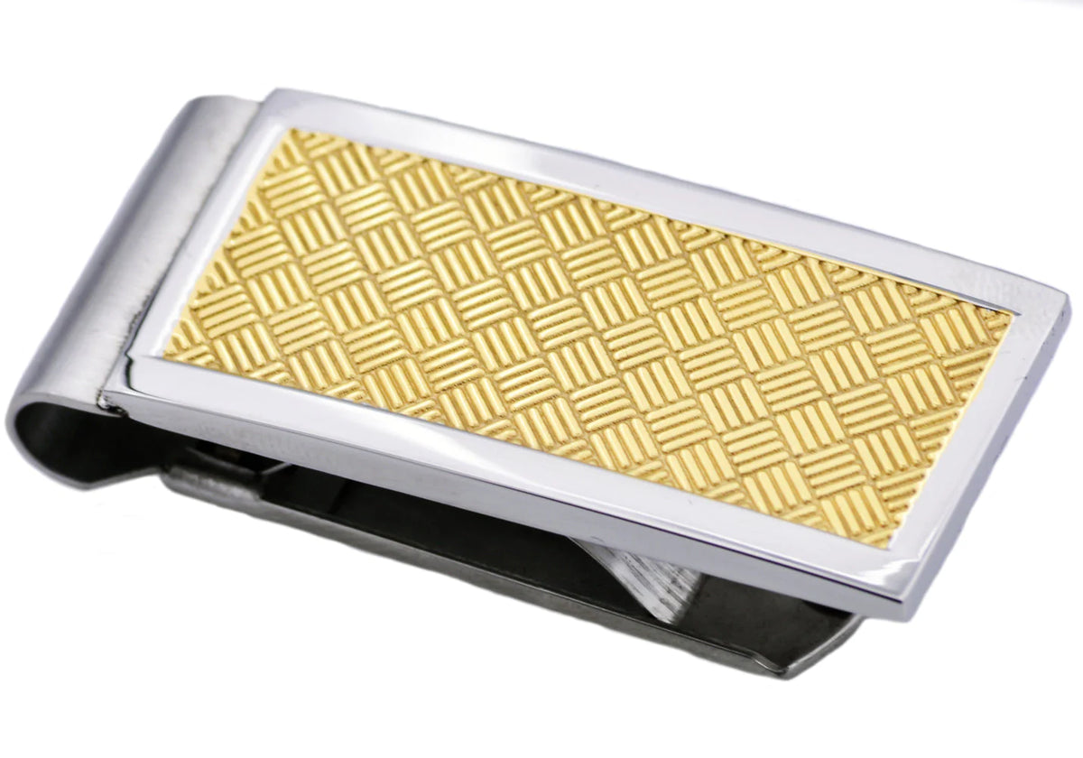 Herringbone Design Silver & Gold Money Clip
