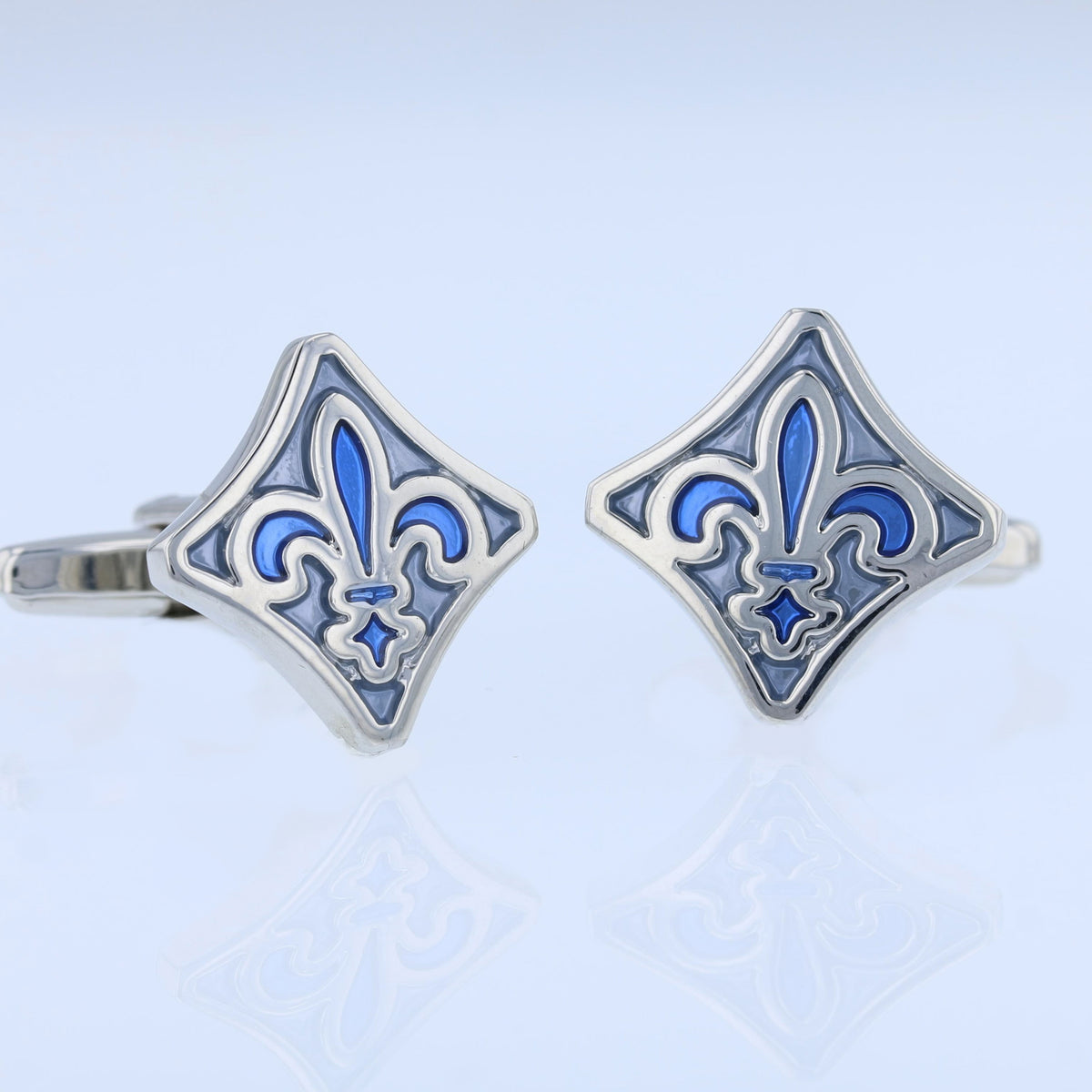 Small Fleur-de-Lis Cufflinks – Blue Enamel Elegance
