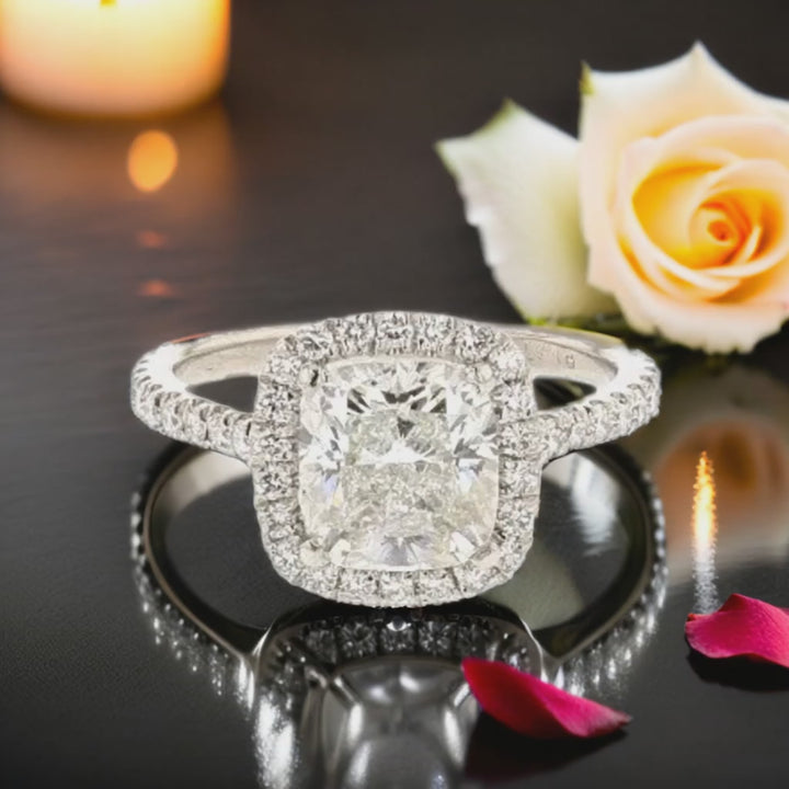 2 Carat Cushion Cut Diamond Halo Engagement/Bridal Ring
