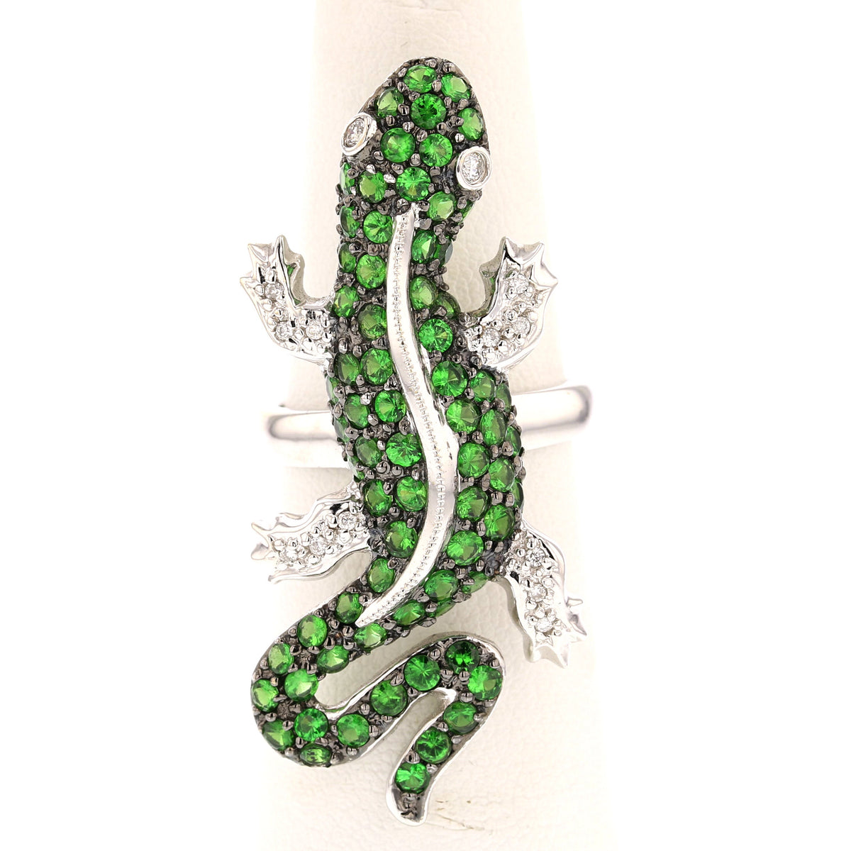 Handmade Lizard Tsavorite Diamonds Gold Ring