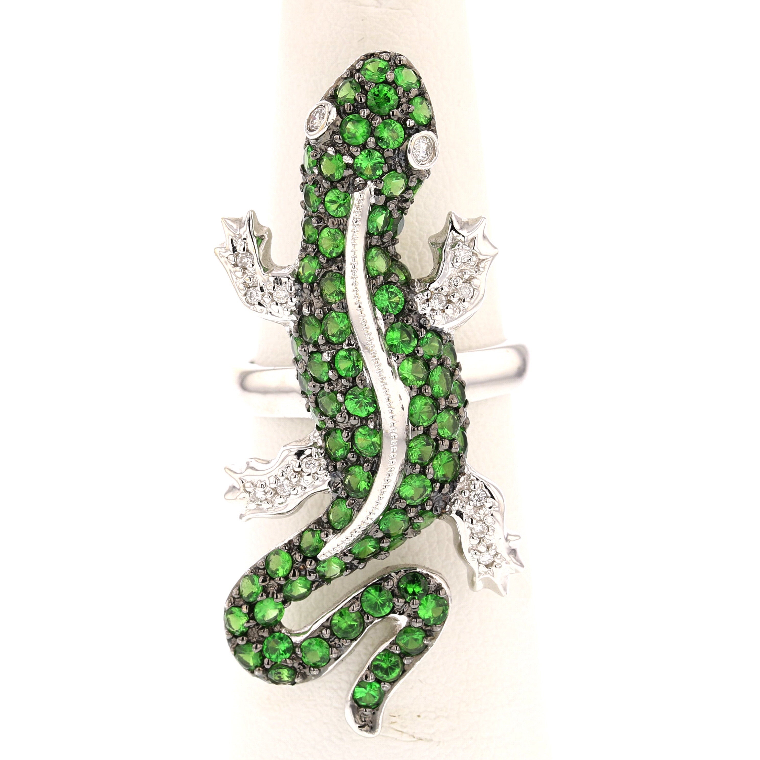 Handmade Lizard Tsavorite Diamonds Gold Ring - David's Antiques & Jewelry