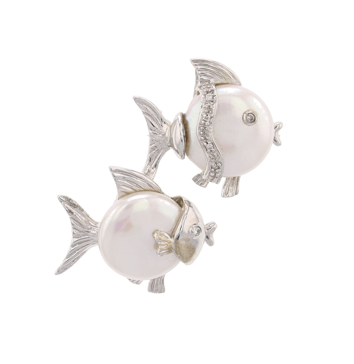 14K White Gold, Diamond & Pearl Pin Pendant