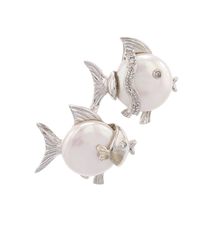 14K White Gold, Diamond & Pearl Pin Pendant