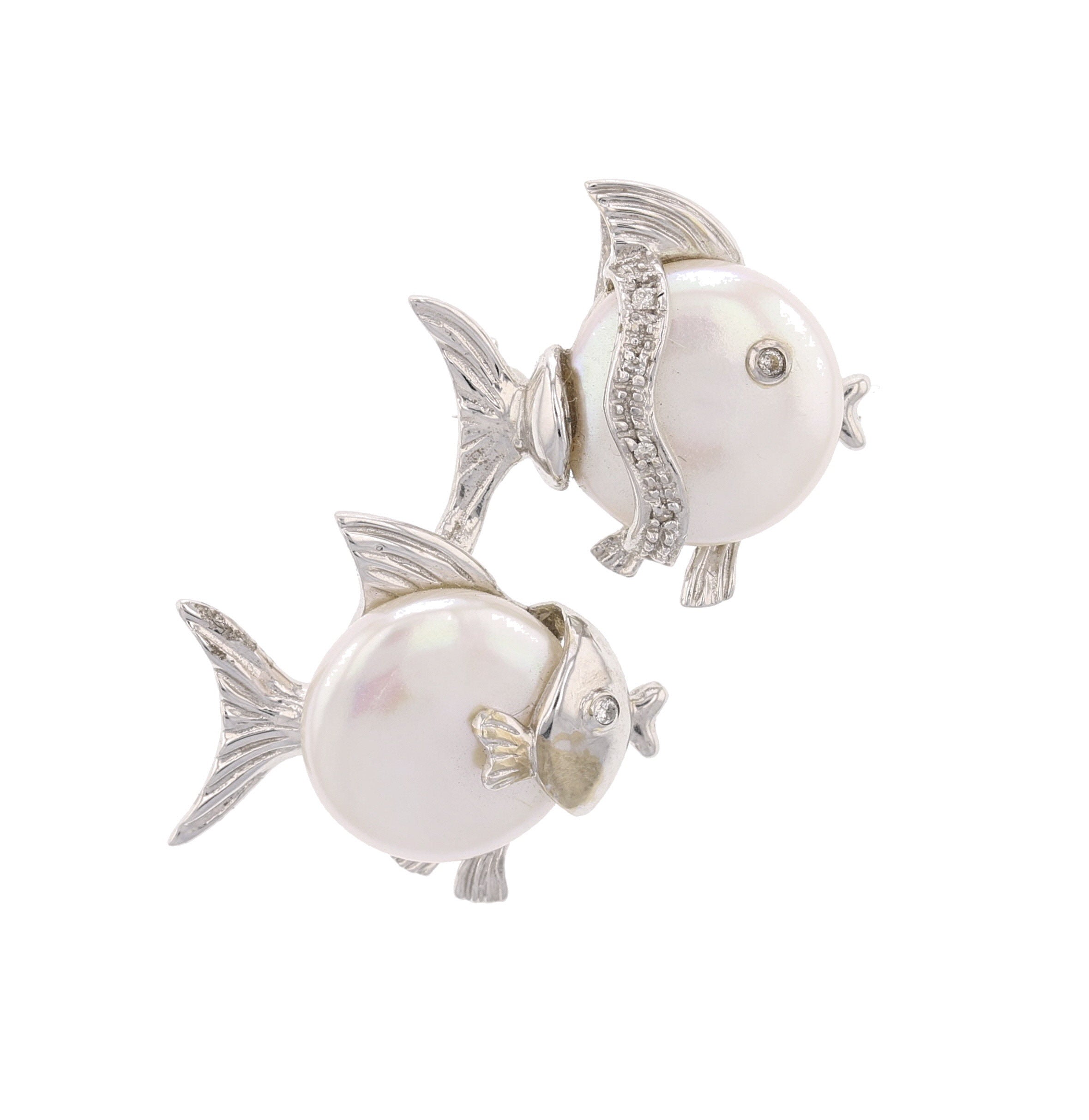 14K White Gold, Diamond & Pearl Pin Pendant
