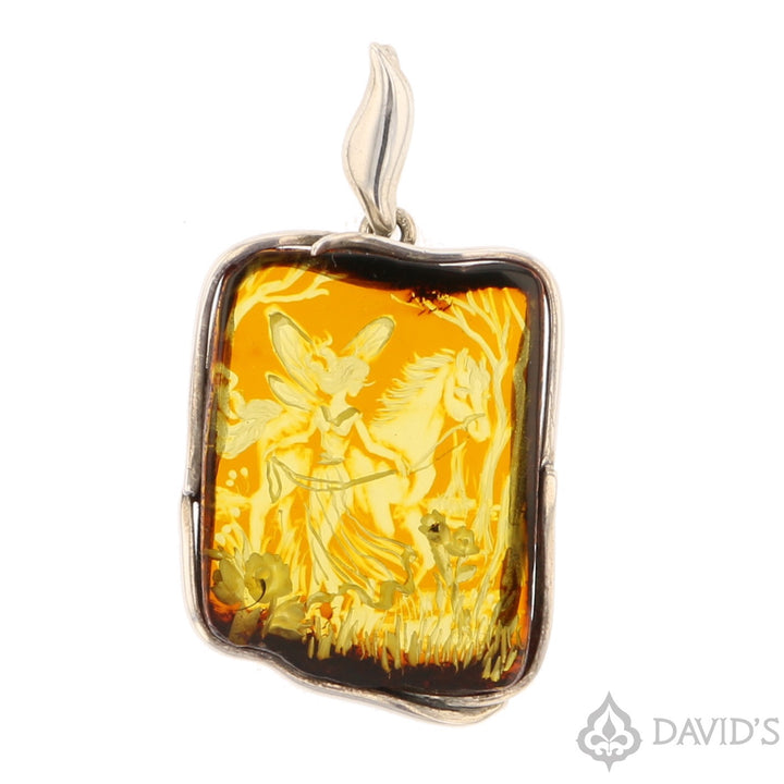 Intaglio  Baltic Amber Pendant in Sterling Silver (.925)