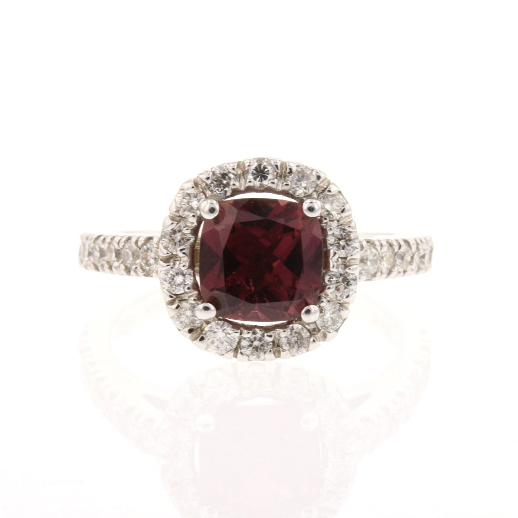 14K White Gold Raspberry Pink Tourmaline and Diamond Ring