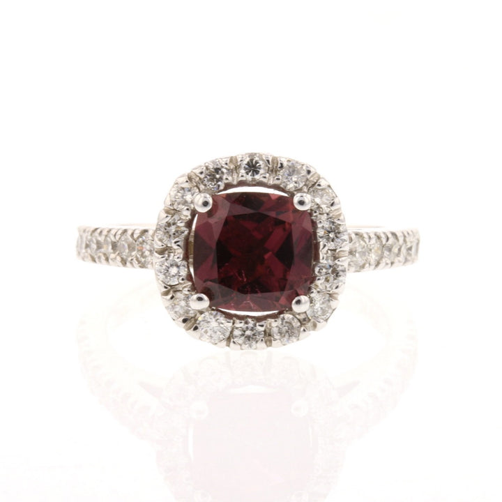 14K White Gold Raspberry Pink Tourmaline and Diamond Ring