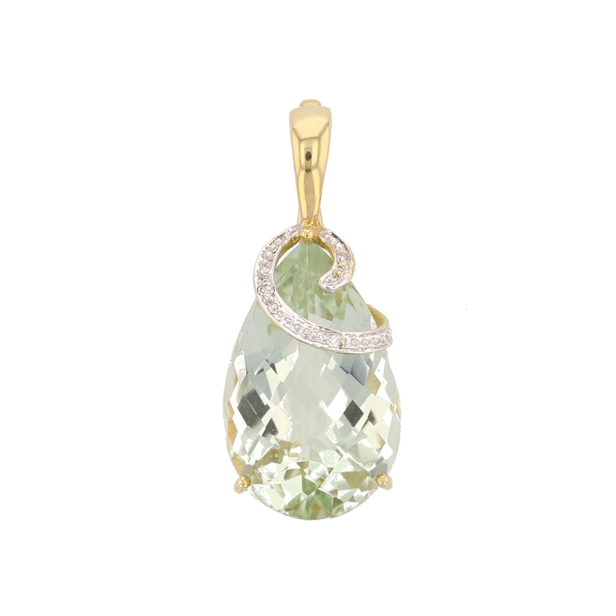 Yellow Gold Green Amethyst & Diamond Pendant