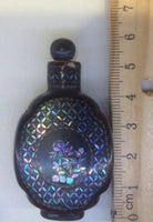 Chinese Lac Burgaute Snuff Bottle – Mother of Pearl Inlay with Horn Top - David's Antiques & Jewelry