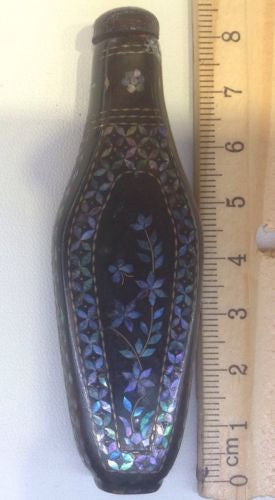 LACQUER  MOTHER OF PEARL INLAID SNUFF BOTTLE 1 - David's Antiques & Jewelry