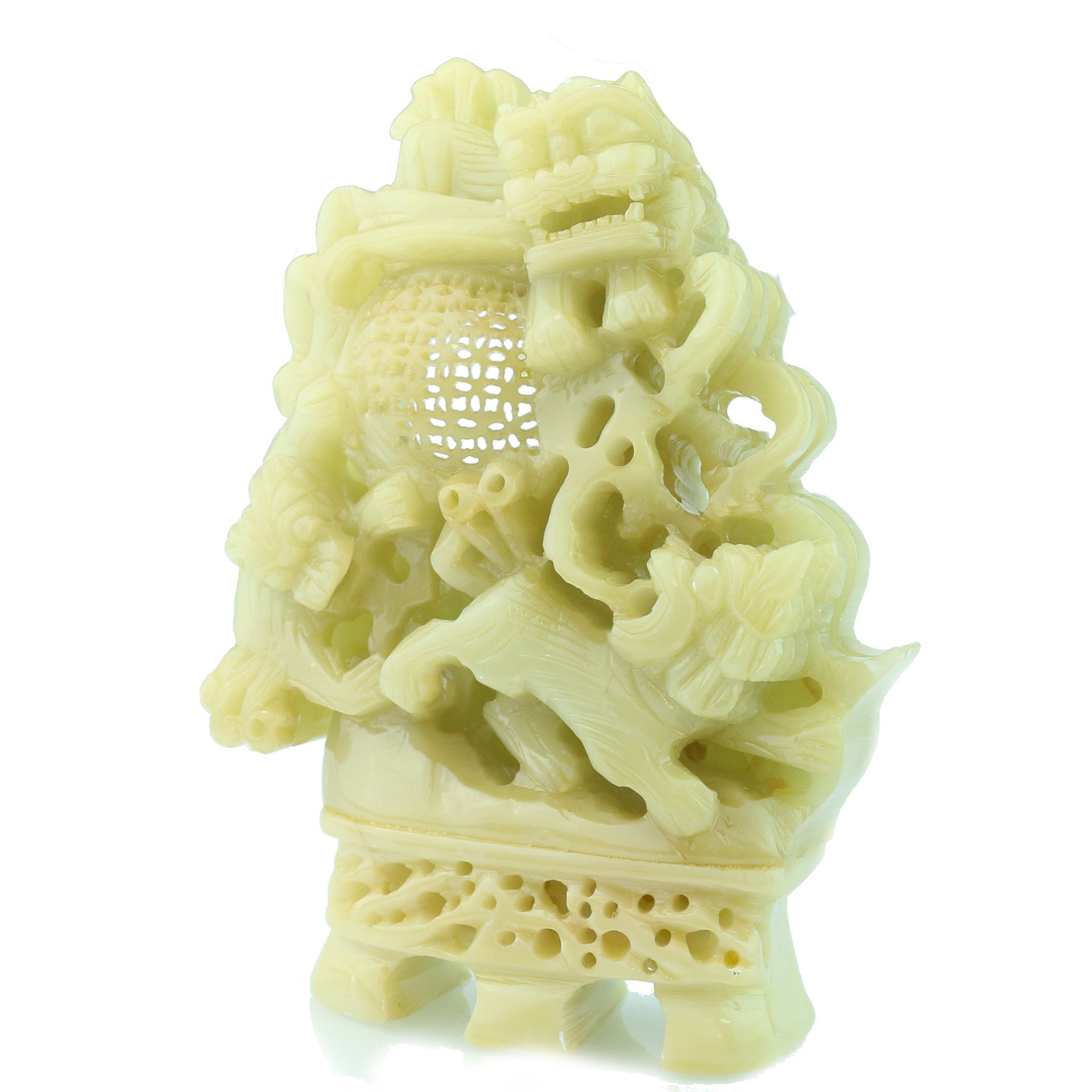 Carved Light Green Yellowish Jade 'Foo Lion - David's Antiques & Jewelry