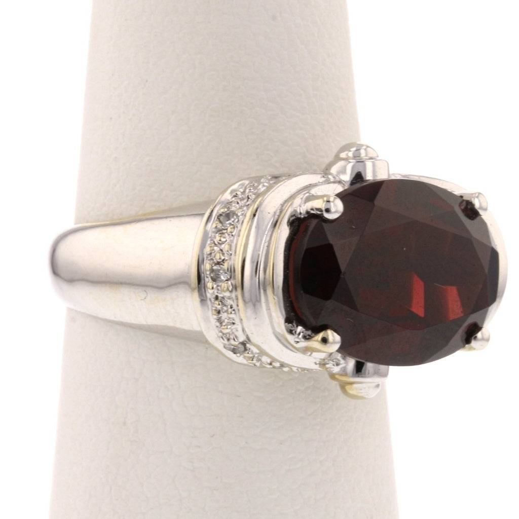 14K White Gold Rhodolite Garnet and Diamond East-West Ring - David's Antiques & Jewelry