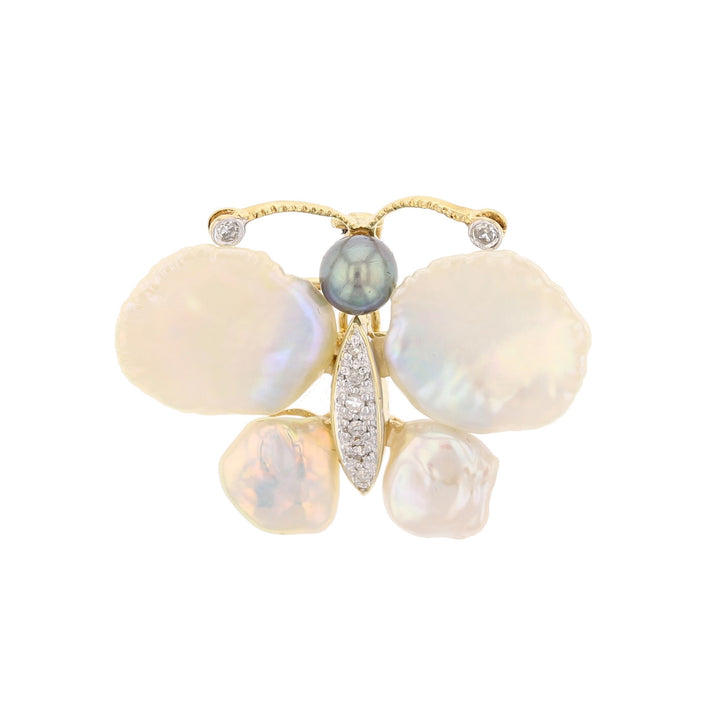 Mother of Pearl & Diamond Butterfly Pendant/Brooch