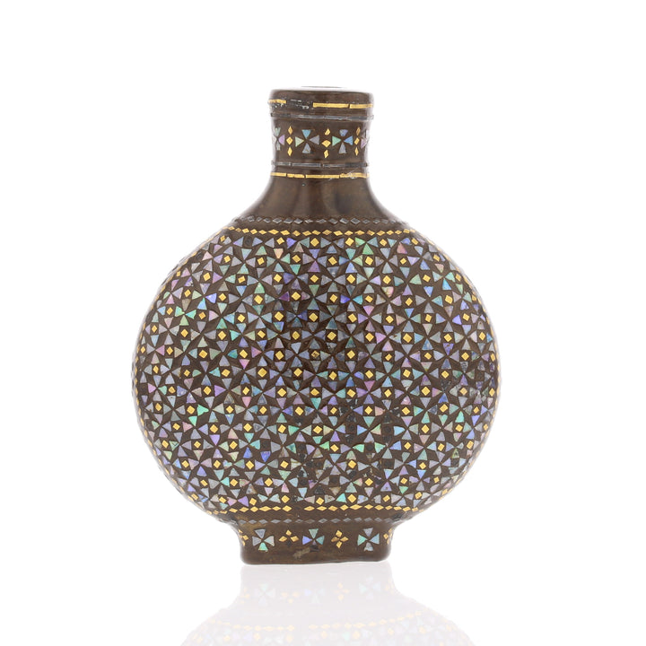 Chinese Lac Burgaute Snuff Bottle – Mother of Pearl Mosaic