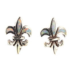 Opal Inlaid Fleur De Lis Studs
