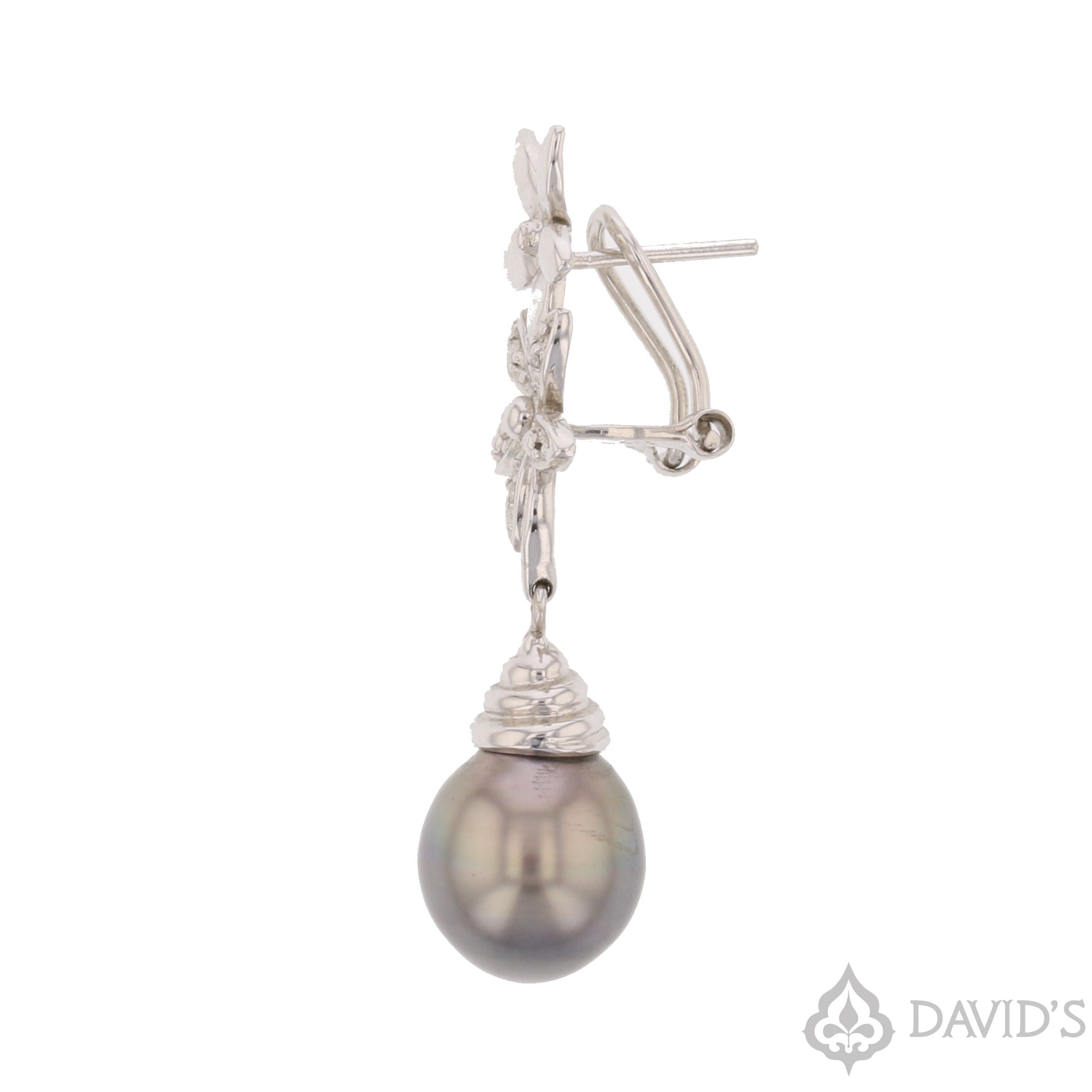 14K White Gold Tahitian Pearl & Diamond Earrings - David's Antiques & Jewelry