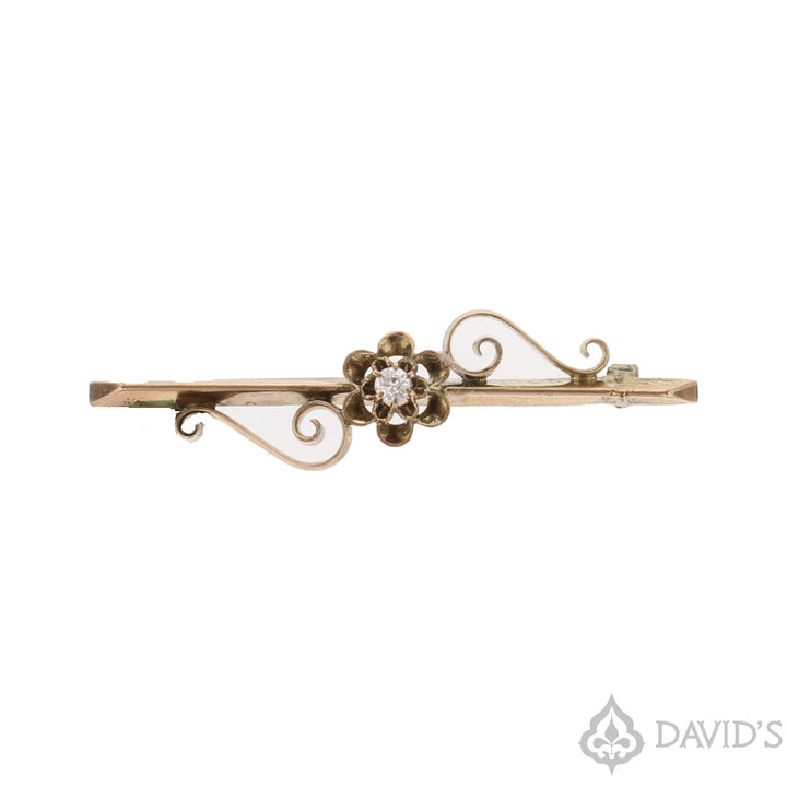 Antique Edwardian Diamond Brooch in 10K Yellow Gold