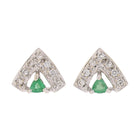 White Gold Emerald Green and Diamond Trillion Stud Earrings - David's Antiques & Jewelry