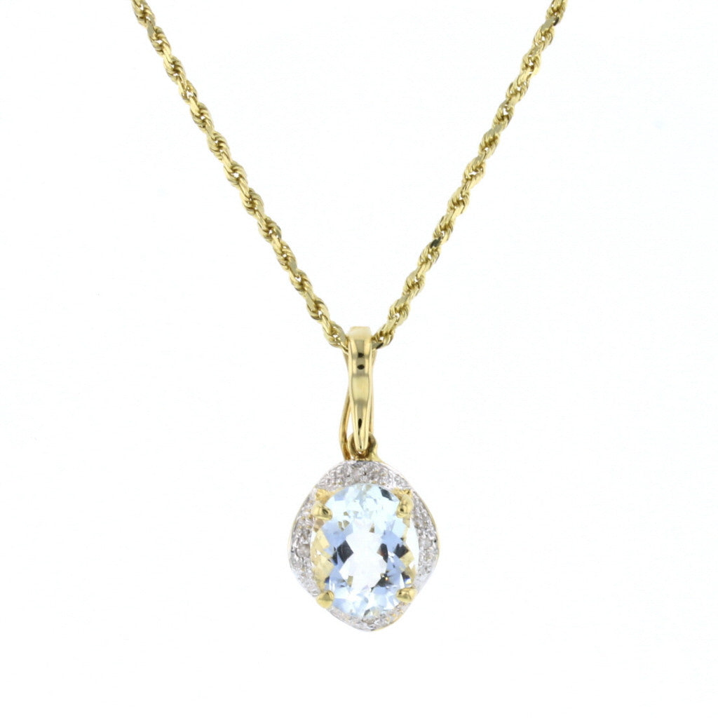Aquamarine & Diamond Gold Pendant