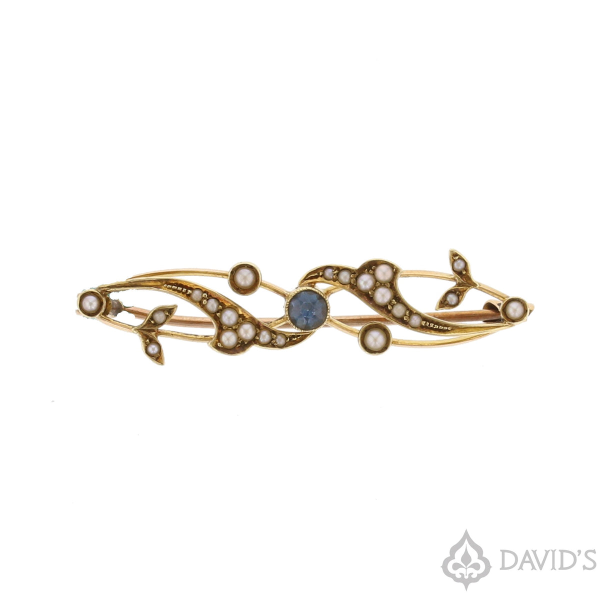 Blue Topaz & Seed Pearl Brooch