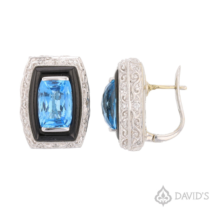 Topaz, Onyx & Diamond Earrings