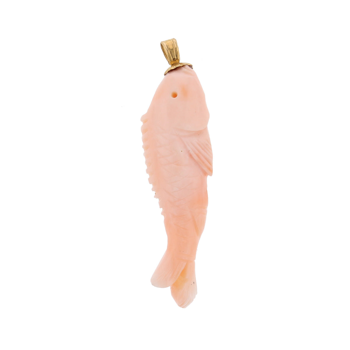 14K Yellow Gold Coral Pink Fish Pendant