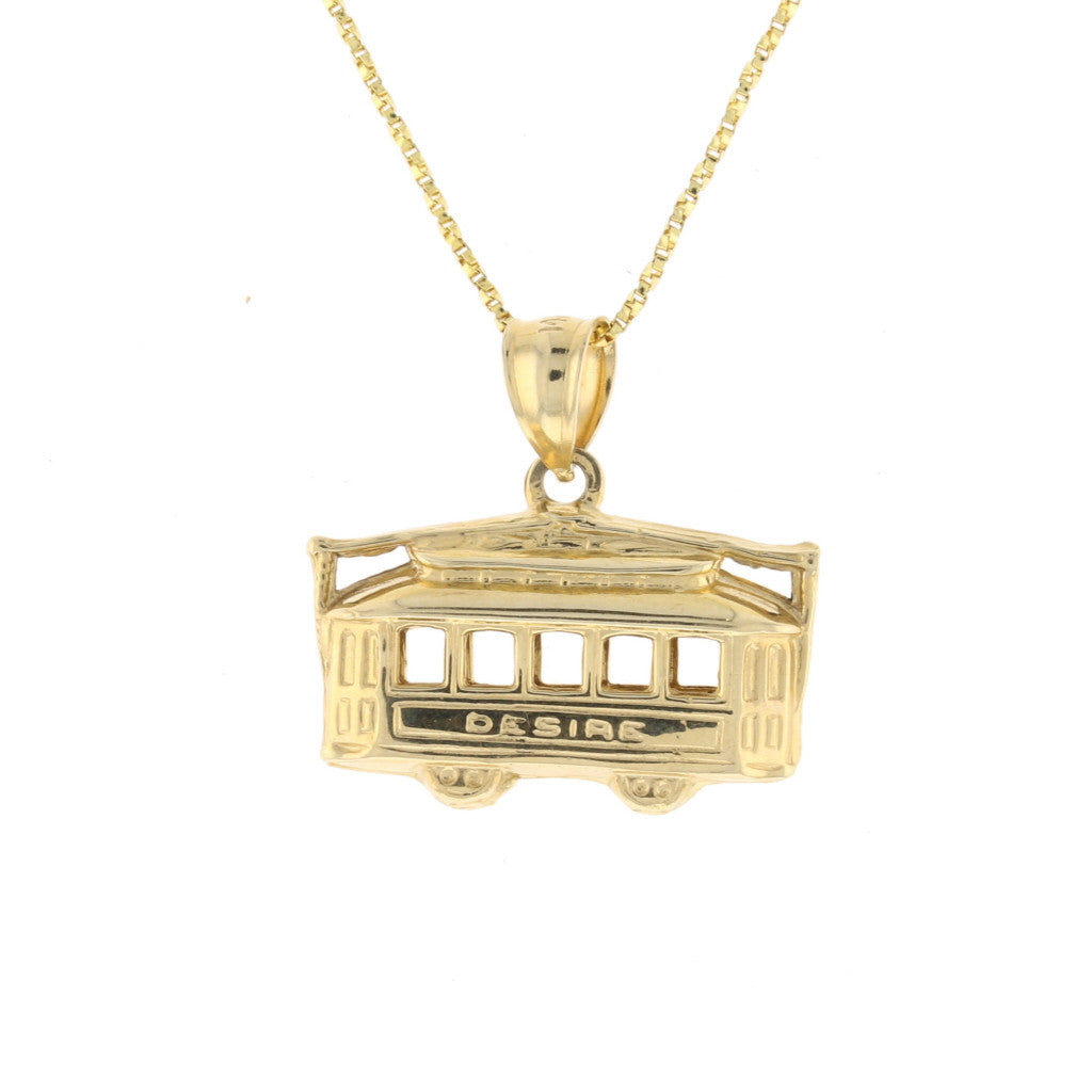 Big 3D 14K Gold Streetcar Pendant Double Sided