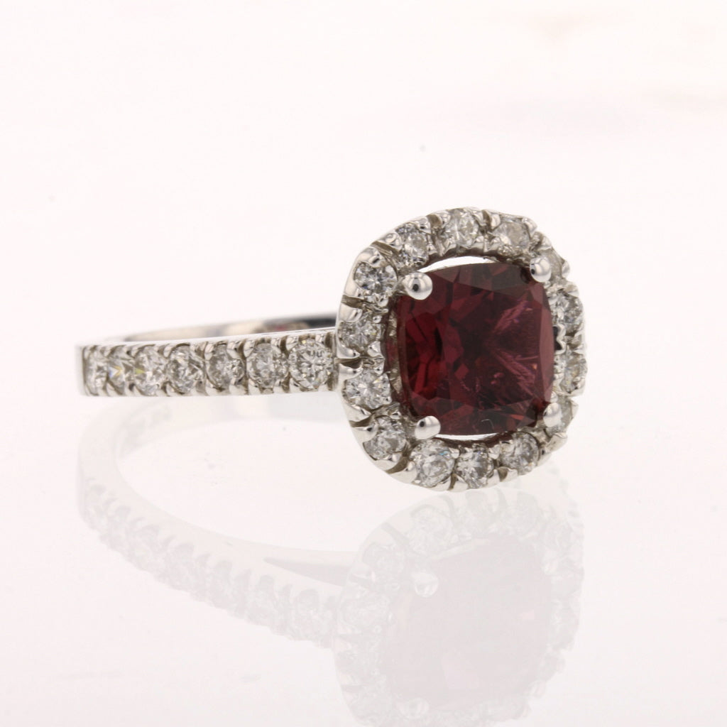 14K White Gold Raspberry Pink Tourmaline and Diamond Ring