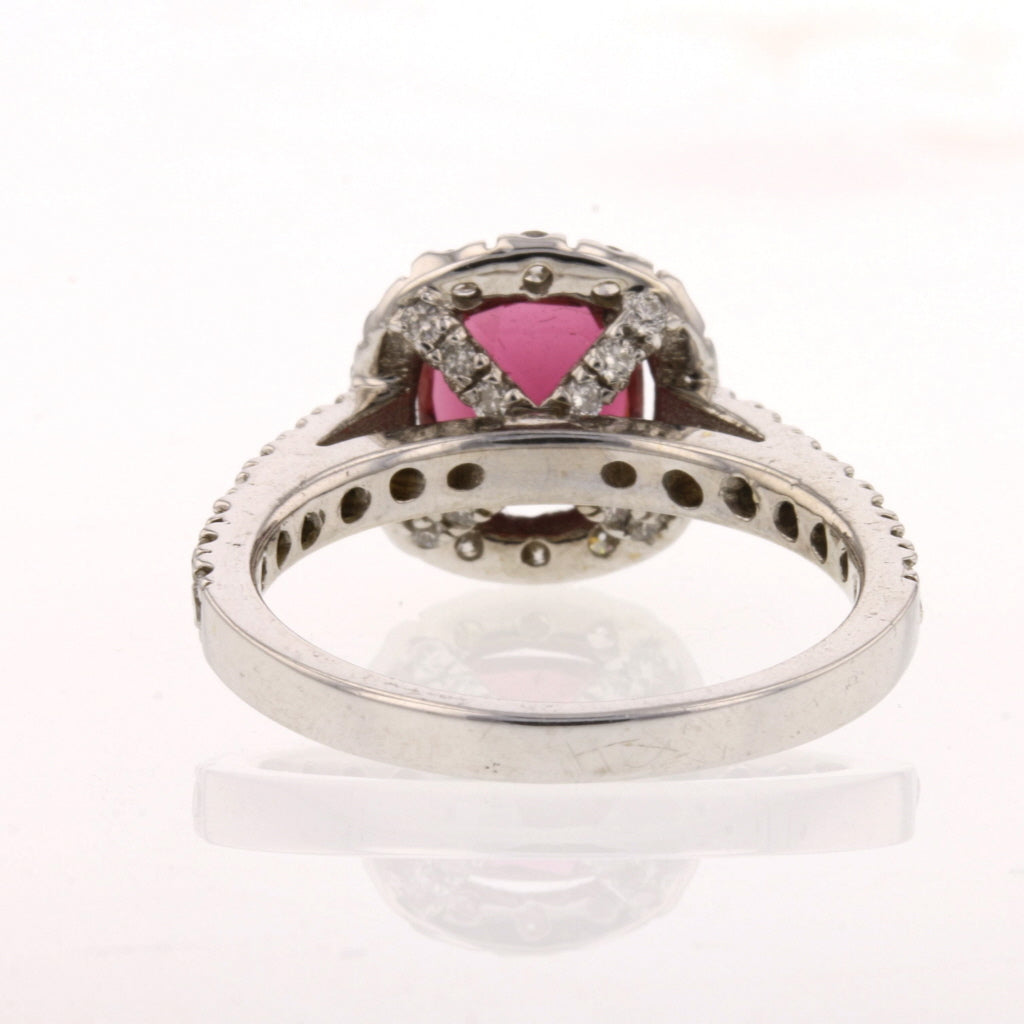14K White Gold Raspberry Pink Tourmaline and Diamond Ring