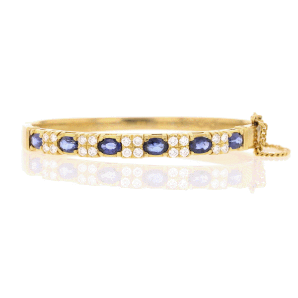 Blue Sapphire and Diamond Gold Cuff Bracelet