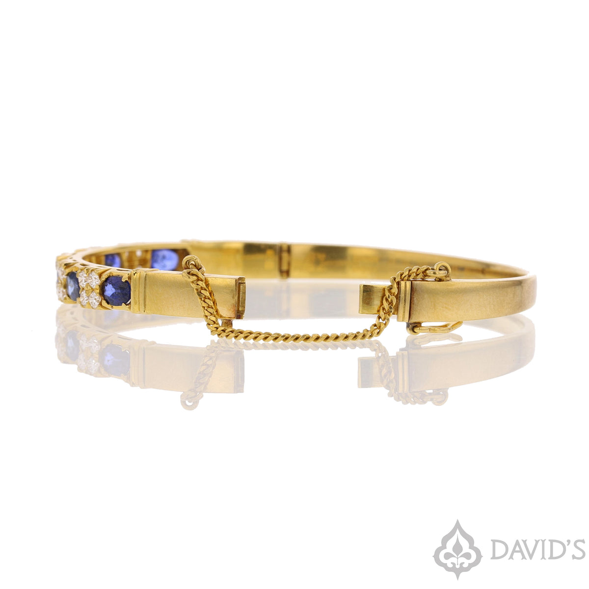 Blue Sapphire and Diamond Gold Cuff Bracelet