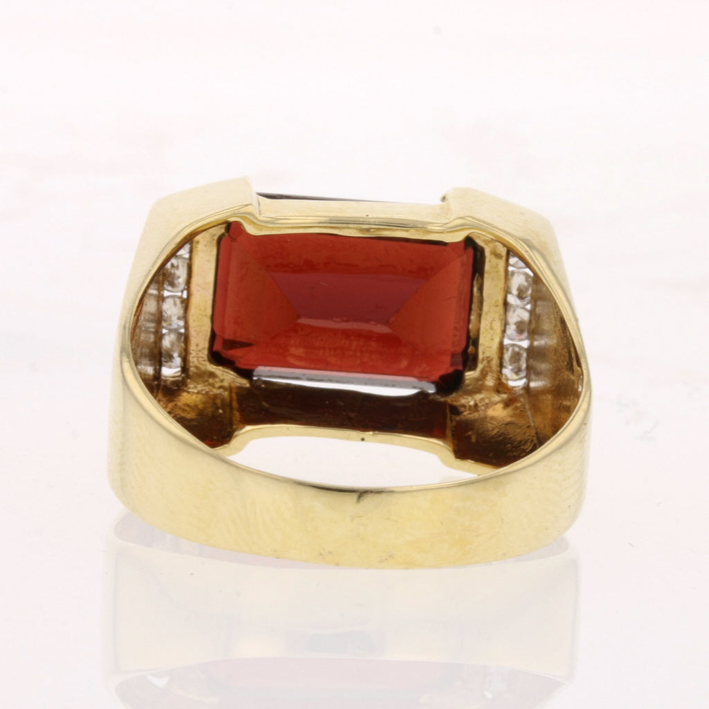 14K Yellow Gold Mozambique Garnet and Diamond Men's Ring