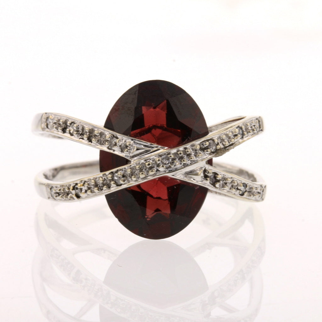 White Gold Mozambique Garnet and Diamond Ring