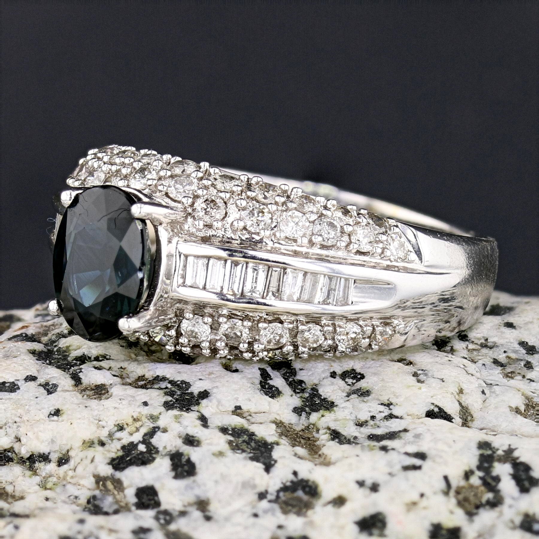 White Gold Sapphire and Diamond Engagement Ring - David's Antiques & Jewelry