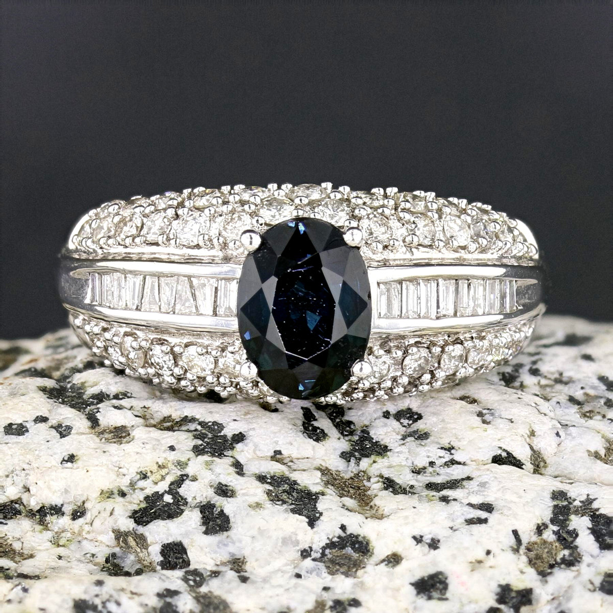 White Gold Sapphire and Diamond Engagement Ring