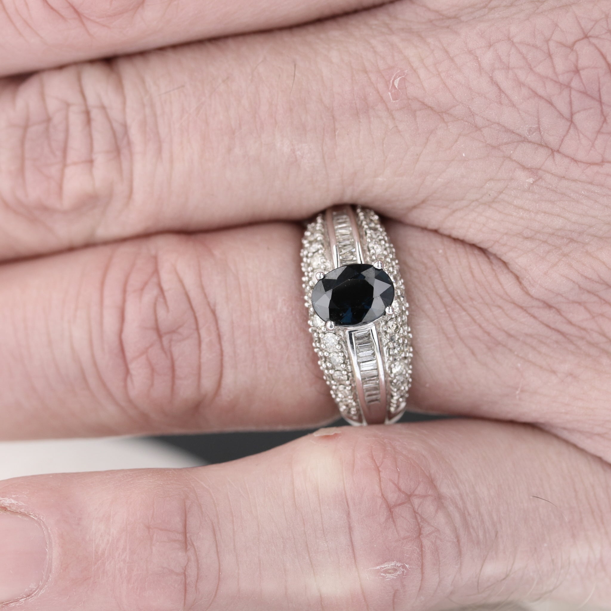 White Gold Sapphire and Diamond Engagement Ring - David's Antiques & Jewelry