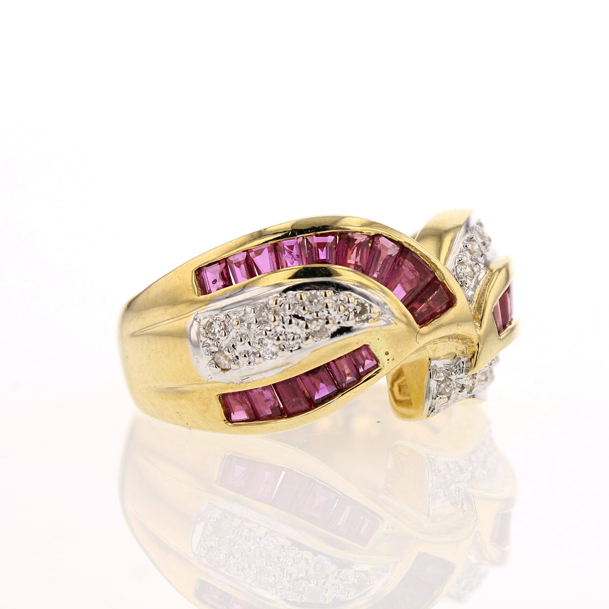14K Yellow Gold Ruby and Diamond Swirl Ring