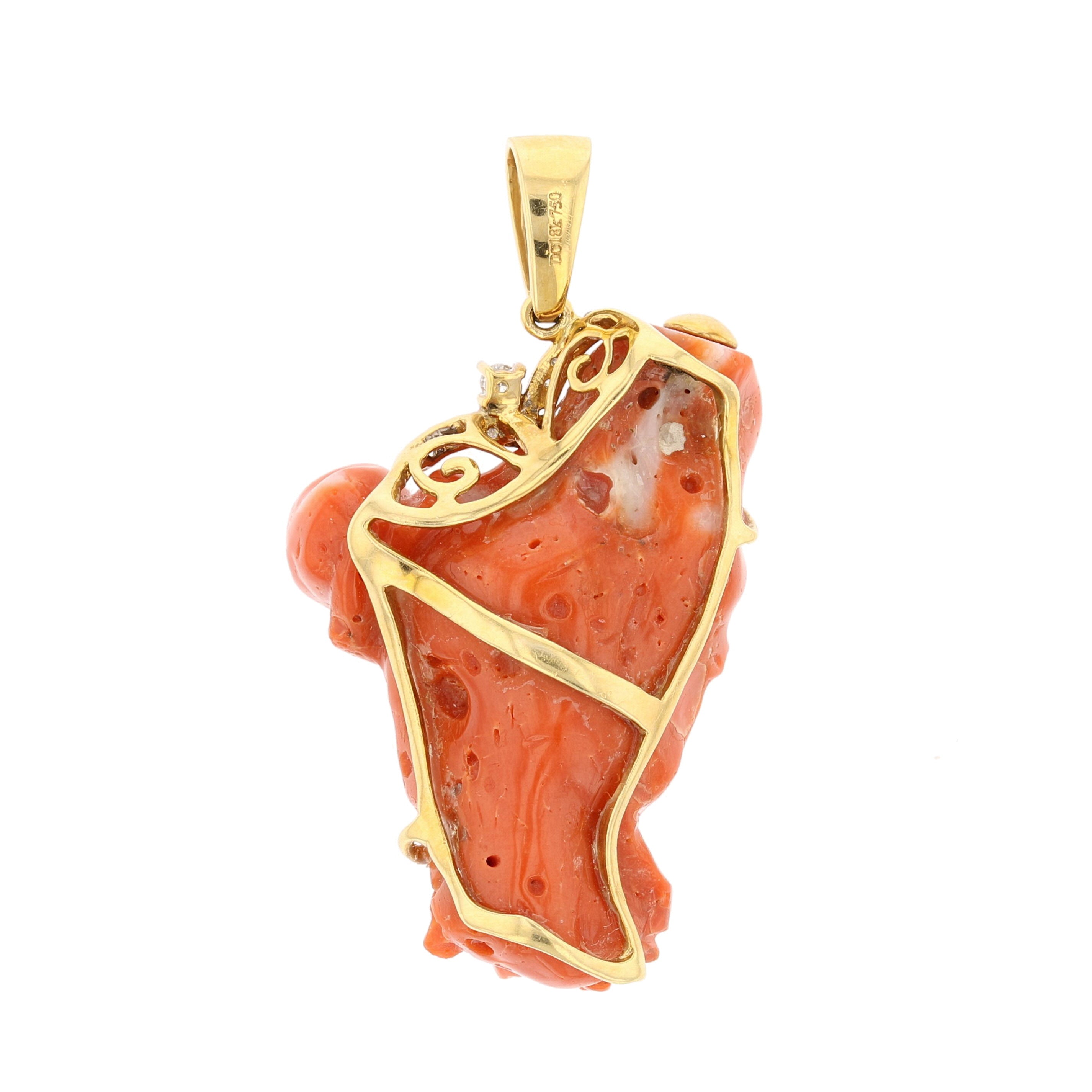 Coral & Diamond Jester Pendant - David's Antiques & Jewelry