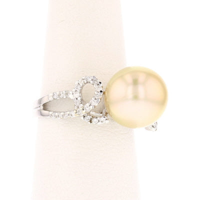 18K White Gold Diamond and South Sea Pearl Ring